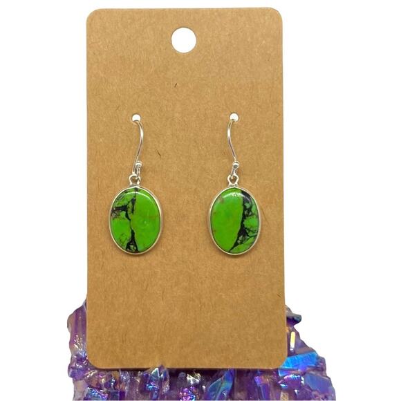 Green Matrix Turquoise Earrings Solid 925 Sterling Silver Dangle Drop Western - Picture 5 of 5